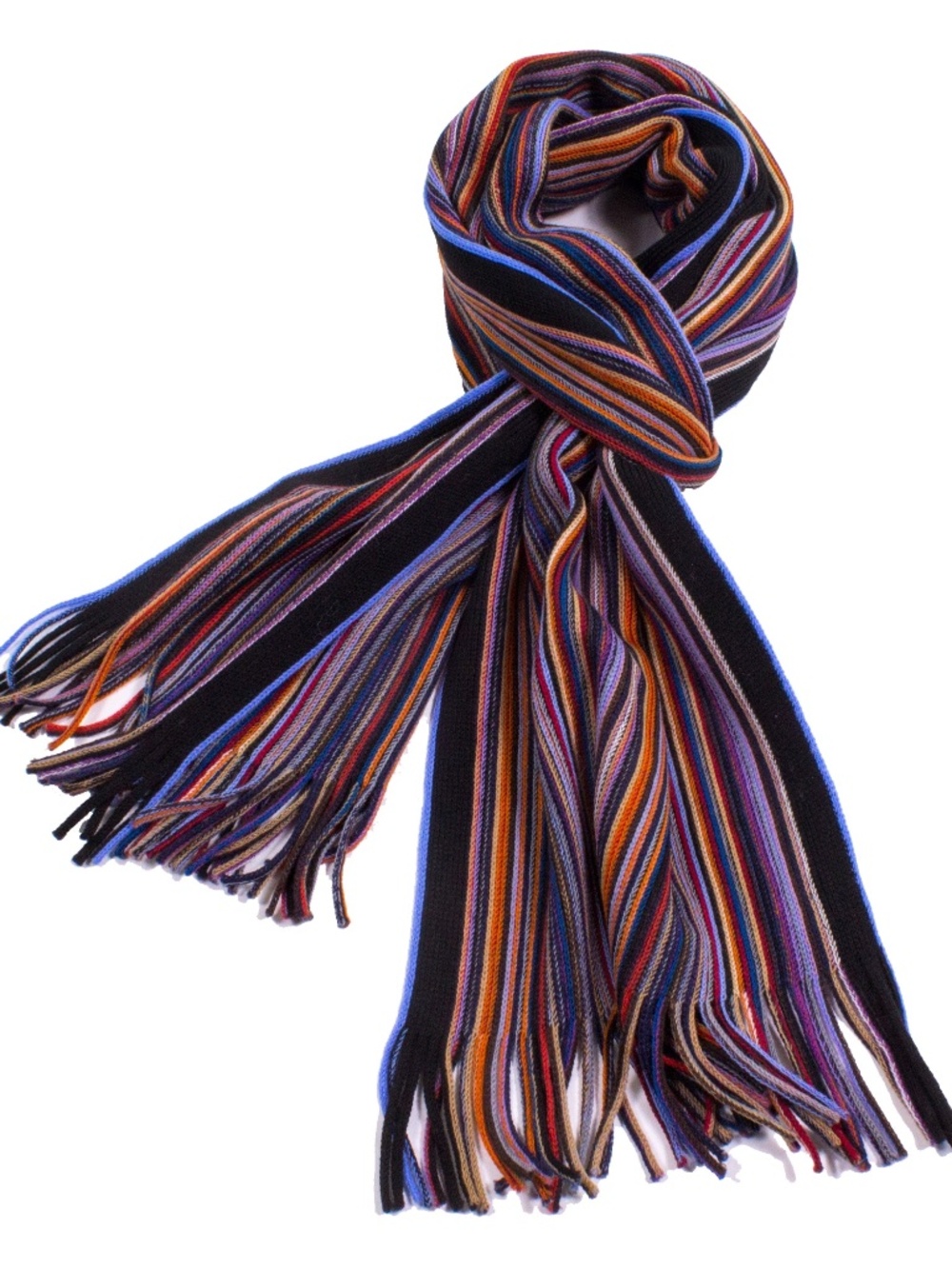 Chelsey By Joseph Colorful Pencil Stripe Wool Knit Scarf with Fringe